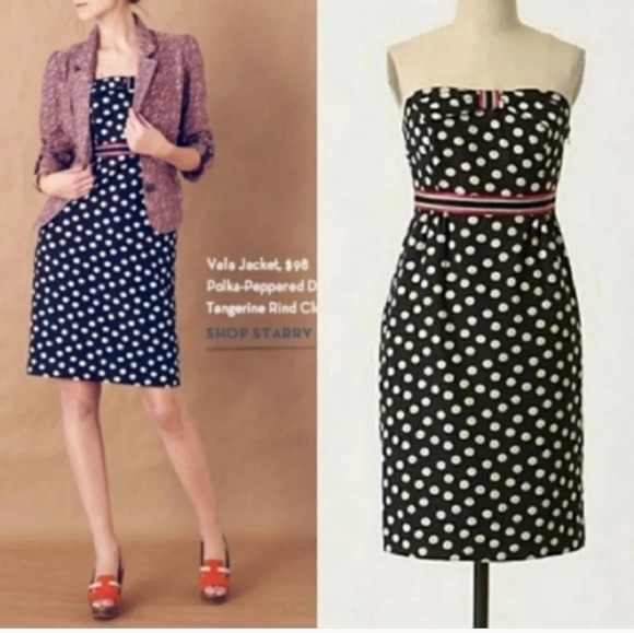 Anthropologie Maeve Polka Peppered strapless dress SZ 2 - Picture 1 of 6